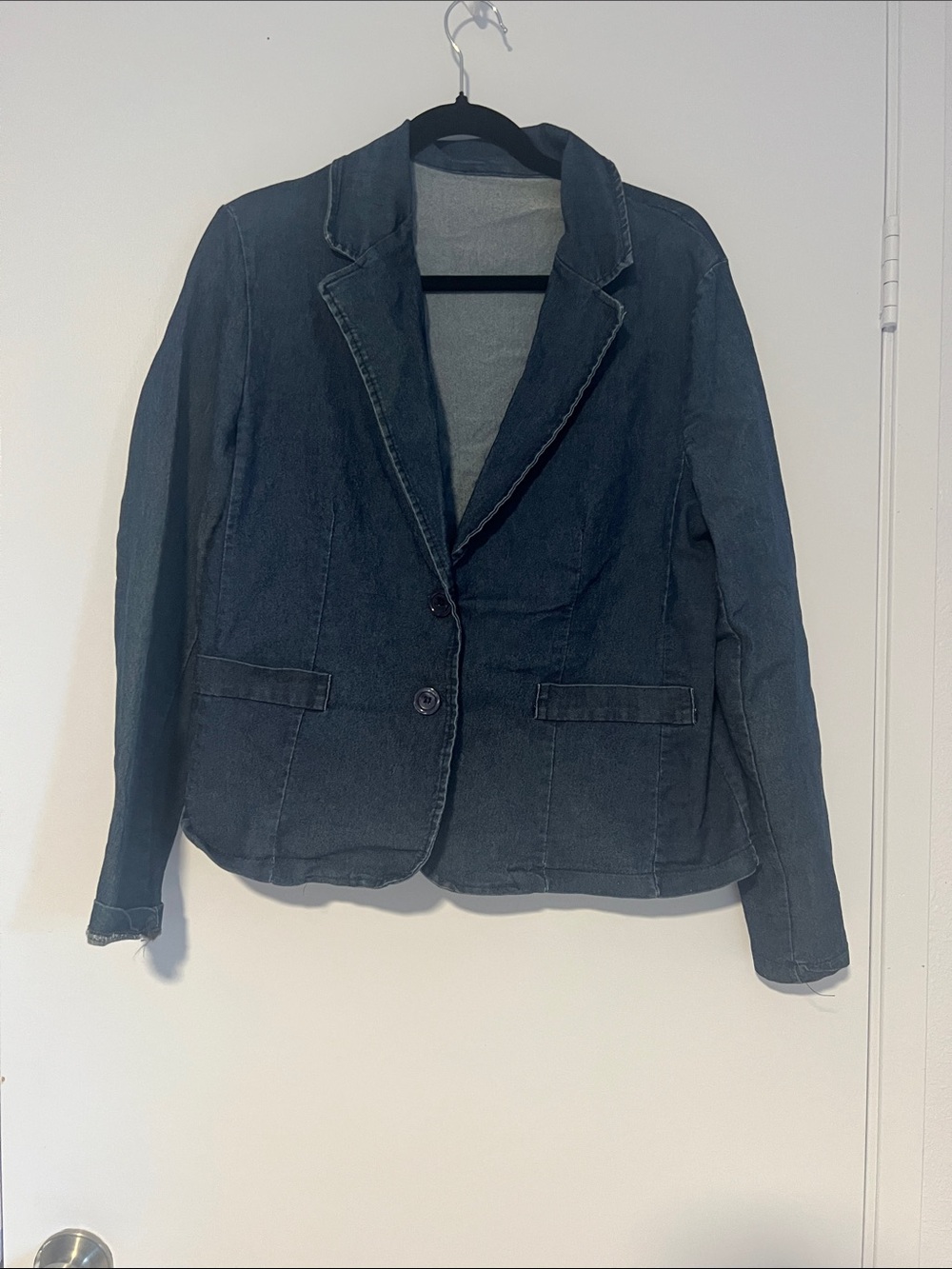 Womens Dark Denim Blazer Jacket - Casual Tailored Coat